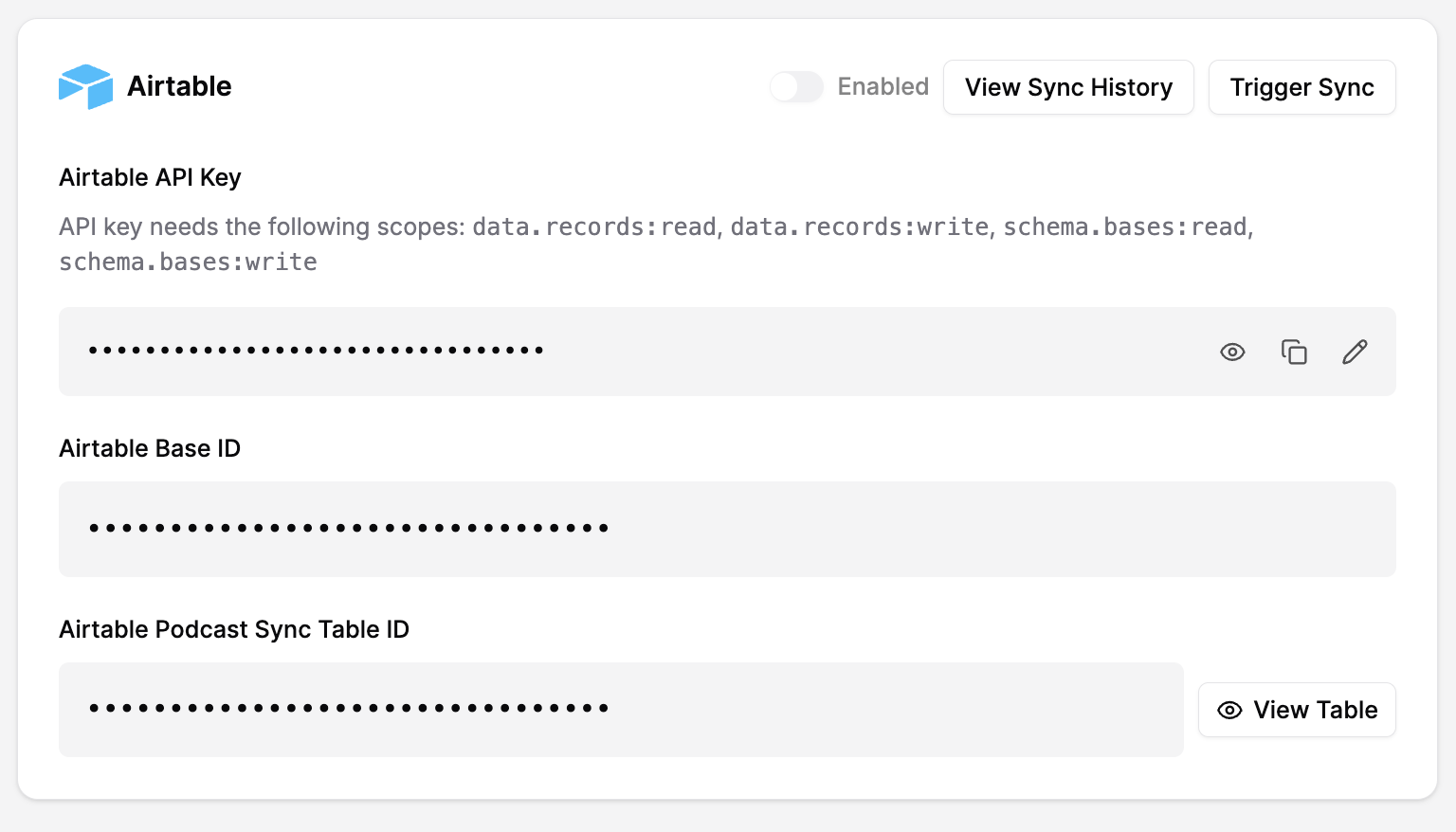Airtable connection setup