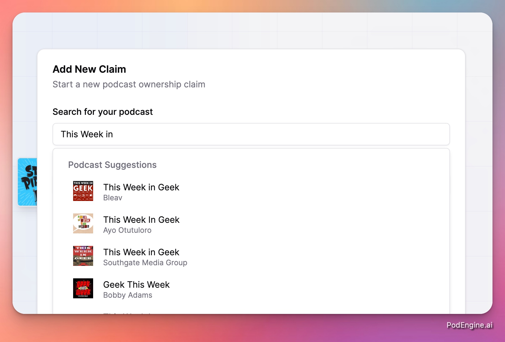 Search for your podcast