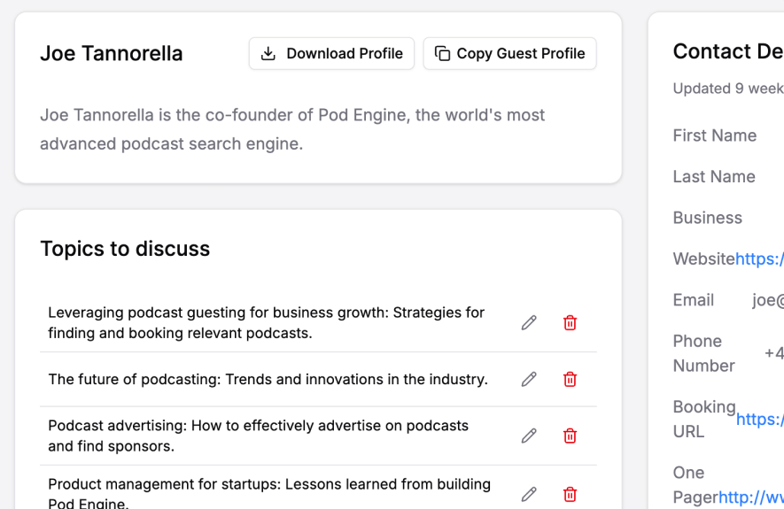 AI-powered guest media kit and profile page