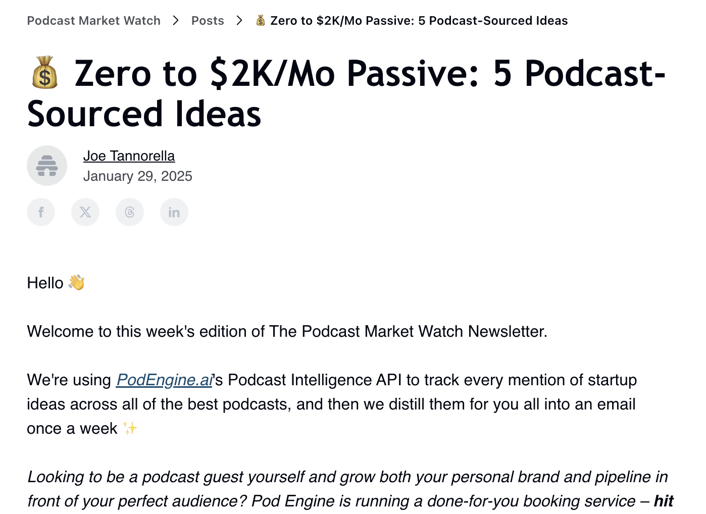 Podcast Market Watch screenshot